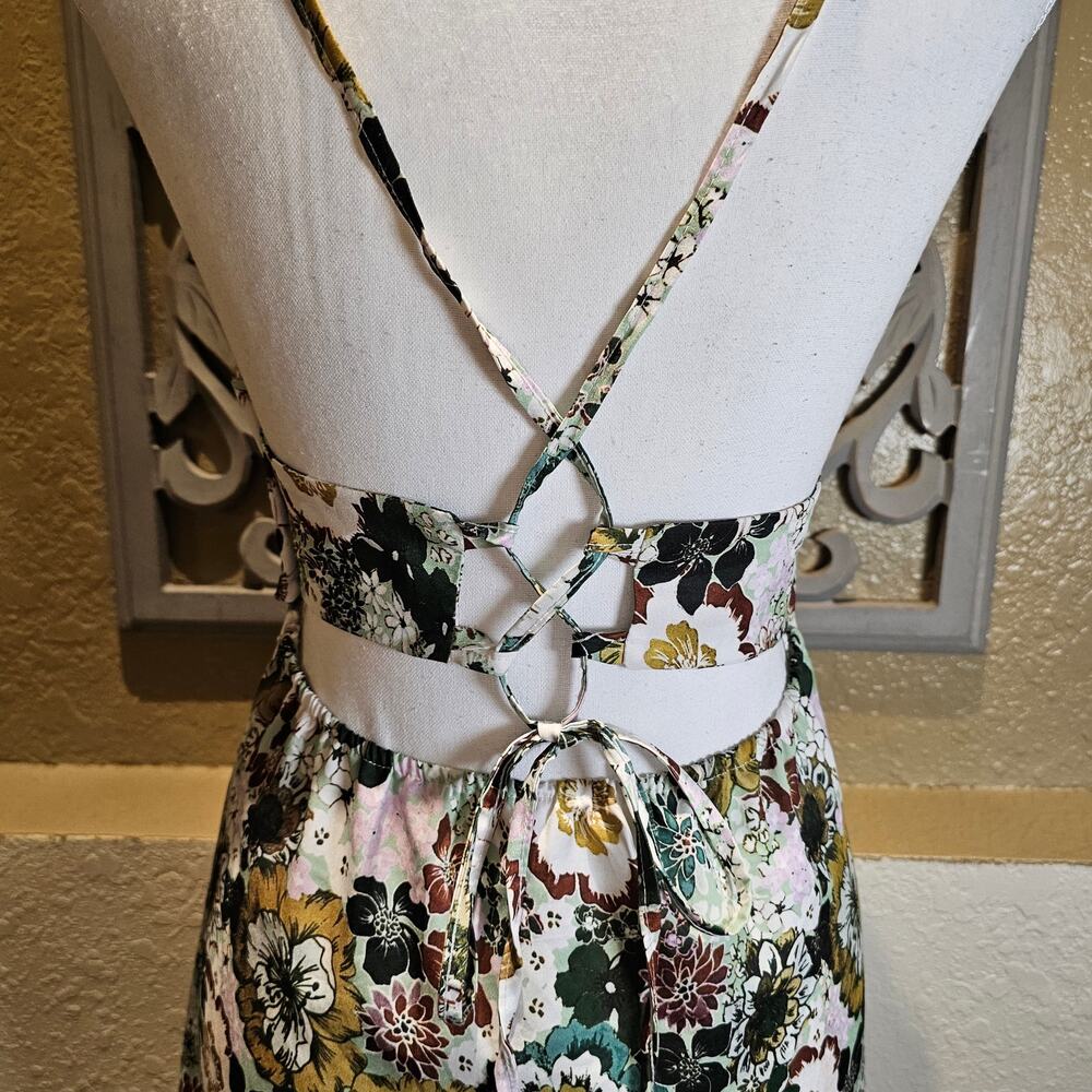 Commense Size S Floral Open Back Tie Maxi Dress Cottagecore Romantic Coquette - Picture 8 of 10